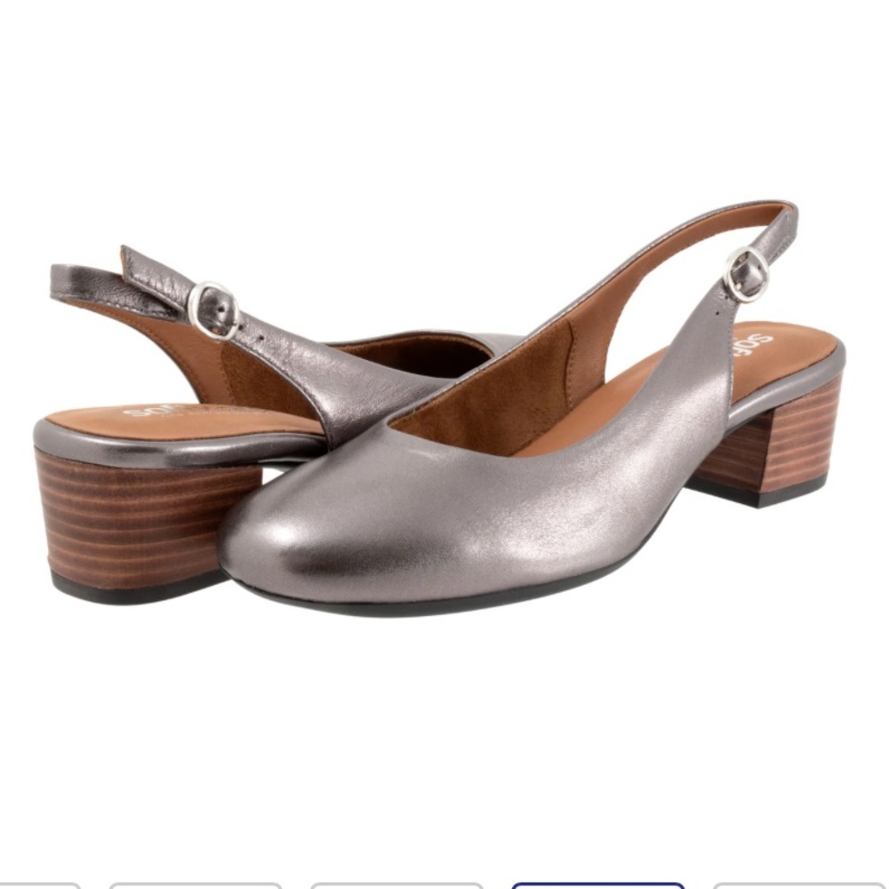 NEW Softwalk Largo pewter slingback pumps size 10 Stylish Metallic Heels
